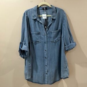 Velvet Heart Women Plus 2X Shirt Tunic Top Tencel  Chambray Blue Coastal New